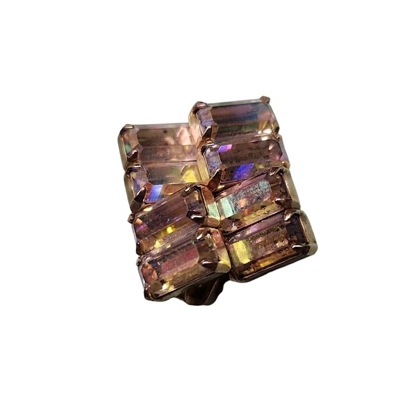 1950s Signed Weiss AB Aurora Borealis Prongset Clip-on Clipback Earrings - Picture 2 of 9